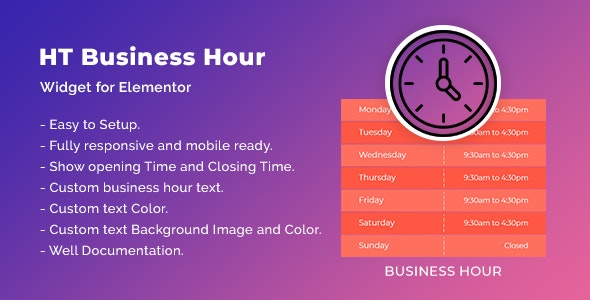 دانلود افزونه وردپرس  HT Business Hour Widget برای المنتور