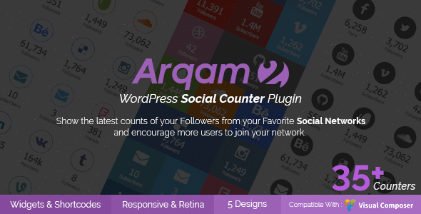 دانلود افزونه وردپرس شمارنده شبکه های اجتماعی Arqam