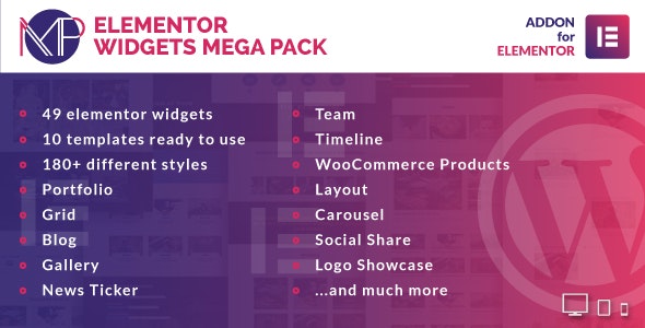 دانلود افزونه وردپرس Elementor Widgets Mega Pack برای المنتور