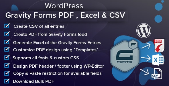 دانلود افزونه وردپرس WordPress Gravity Forms PDF Excel & CSV