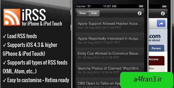 دانلود سورس اپلیکیشن iRSS - for iPhone - A simple RSS Reader