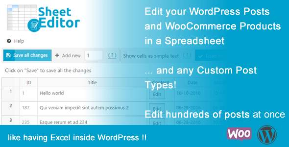 دانلود افزونه وردپرس WP Sheet Editor Post Types Premium