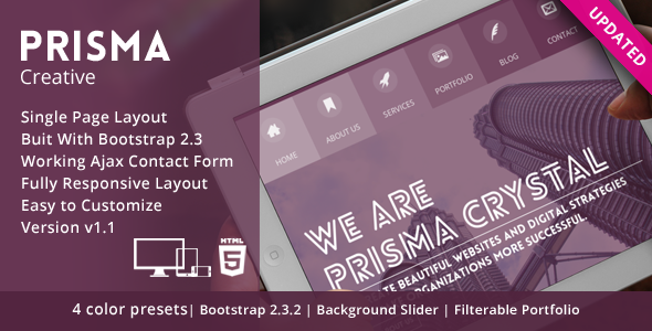 دانلود قالب HTML تک صفحه ای Prisma