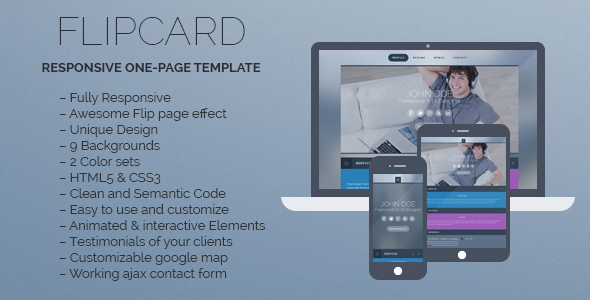 دانلود قالب HTML تک صفحه ای FlipCard