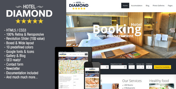 دانلود قالب HTML دایرکتوری هتل Hotel Diamond