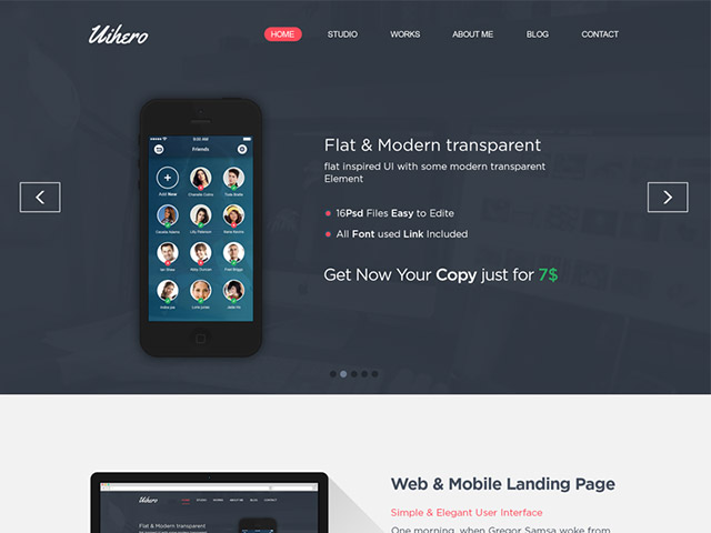 دانلود قالب فتوشاپ سایت Uihero