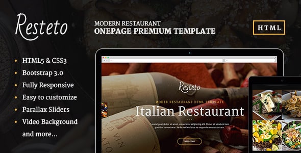دانلود قالب HTML تک صفحه ای رستوران Resteto