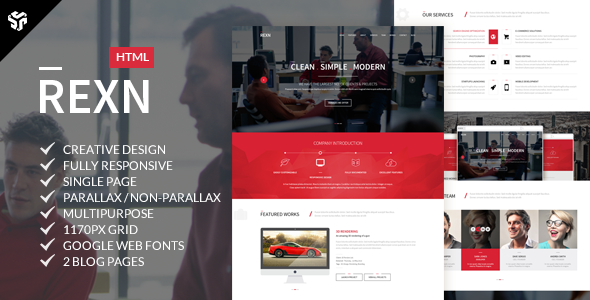 دانلود قالب HTML چندمنظوره تک صفحه ای و پارالاکس Rexn