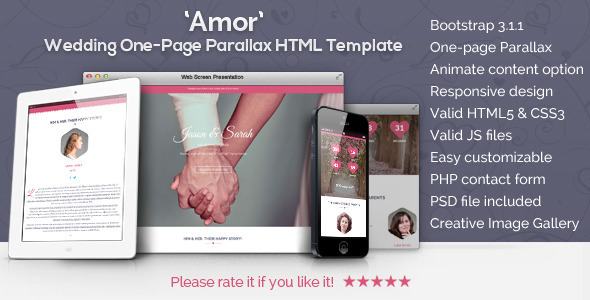 دانلود قالب HTML پارالاکس عروسی Amor