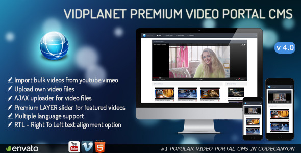 دانلود اسکریپت PHP پرتال ویدئو Vidplanet Premium Video Portal Cms