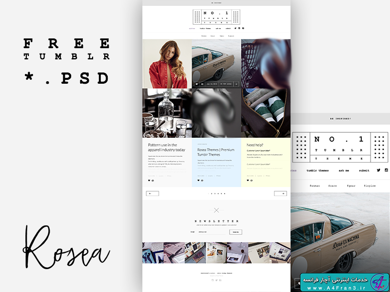 دانلود قالب فتوشاپ سایت Rosea Tumblr Themes