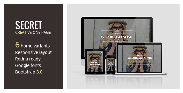 دانلود قالب HTML تک صفحه ای Secret