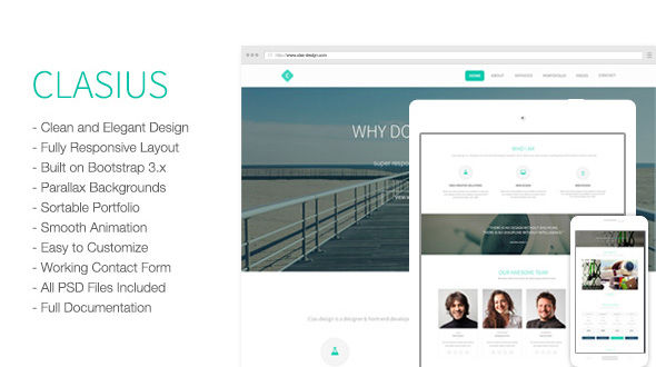 دانلود قالب HTML تک صفحه ای و پارالاکس Clasius