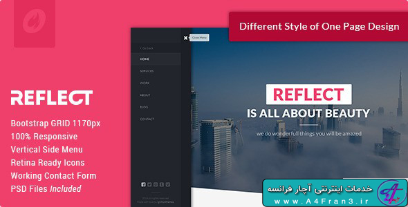 دانلود قالب HTML تک صفحه ای Reflect