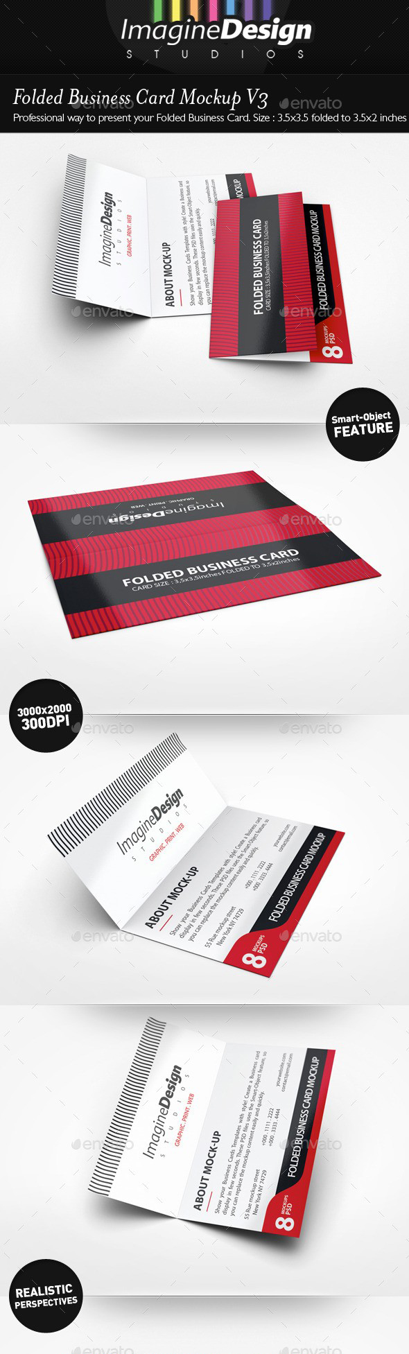 دانلود مجموعه ماک آپ کارت ویزیت Folded Business Card Mockup V3