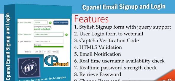 دانلود اسکریپت PHP فرم ایمیل سی پنل Cpanel Email Signup and Login