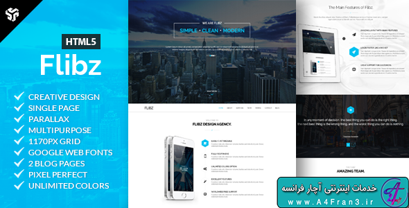 دانلود قالب HTML تک صفحه ای و پارالاکس Flibz