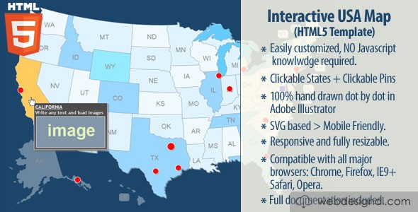 دانلود اسکریپت وب نقشه آمریکا Interactive USA Map - HTML5