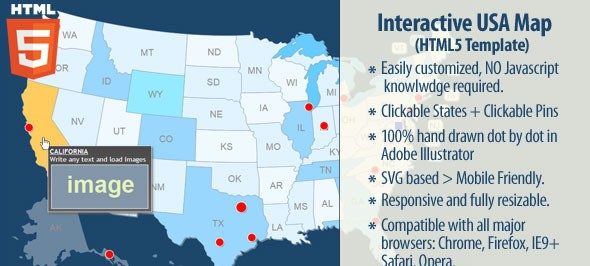 دانلود اسکریپت وب نقشه آمریکا Interactive USA Map - HTML5