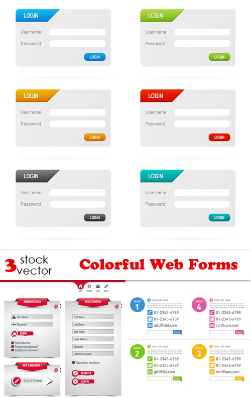 دانلود مجموعه وکتور عناصر وب فرم های رنگی