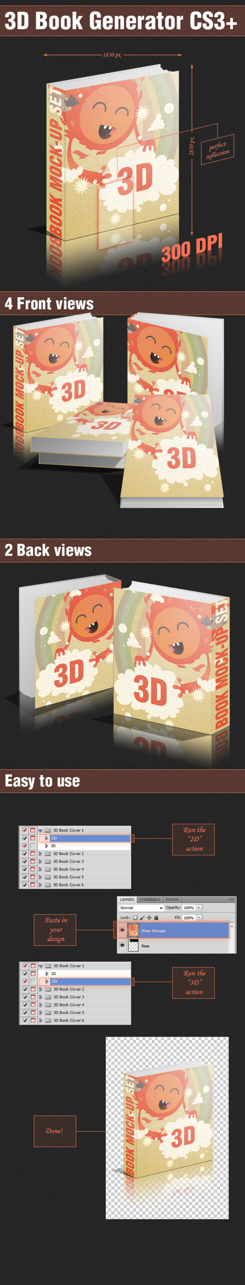 دانلود اکشن فتوشاپ جلد کتاب 3D Book Generator PS Actions