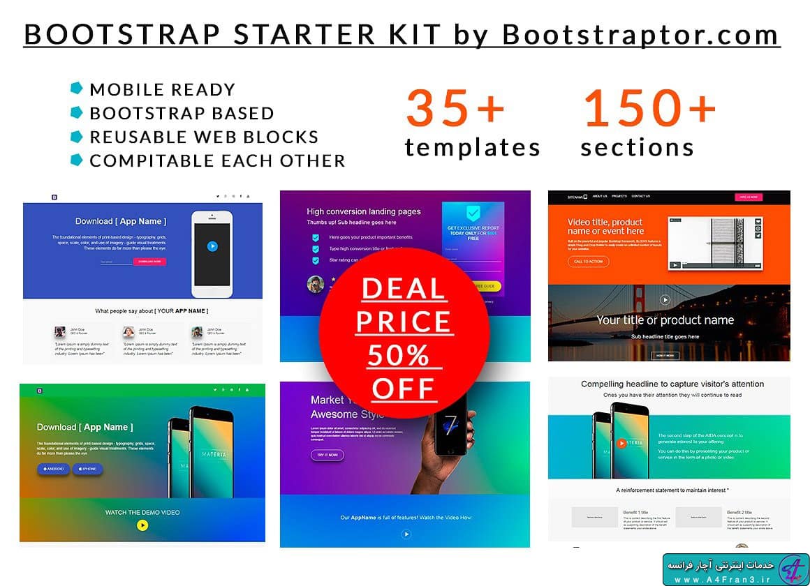دانلود مجموعه HTML ۳۵ قالب بوت استرپ Bootstrap-Starter-KIT-35-templates