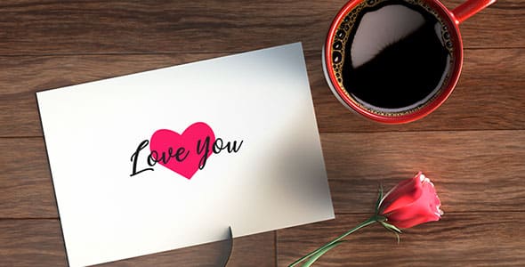دانلود فایل لایه باز کارت روز ولنتاین با گل رز و قهوه